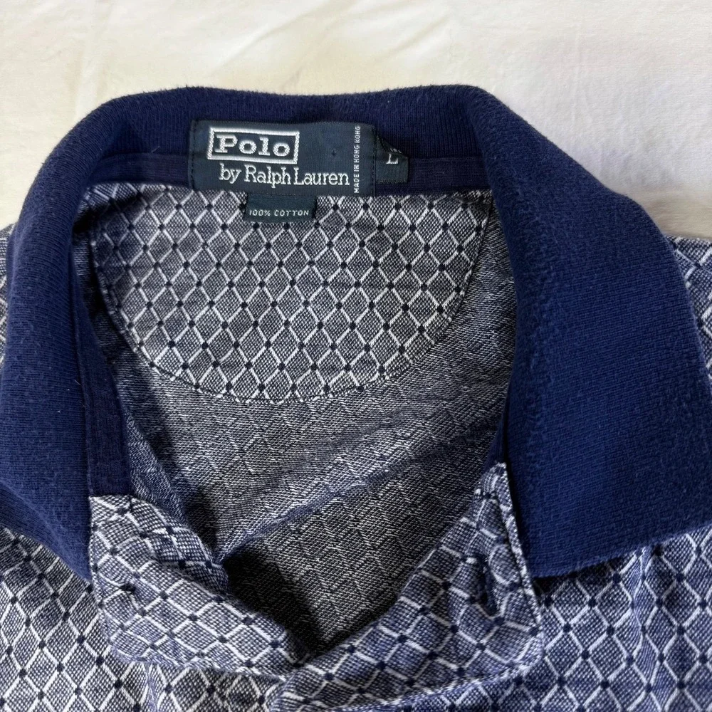 Vintage Polo Ralph Lauren Shirt Geometric All Over Print Men's Large Hong‎ Kong